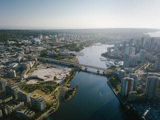 Wall Mural - Aerial Drone Shot of Vancouver Harbour at Sunset Beautiful Cityscape