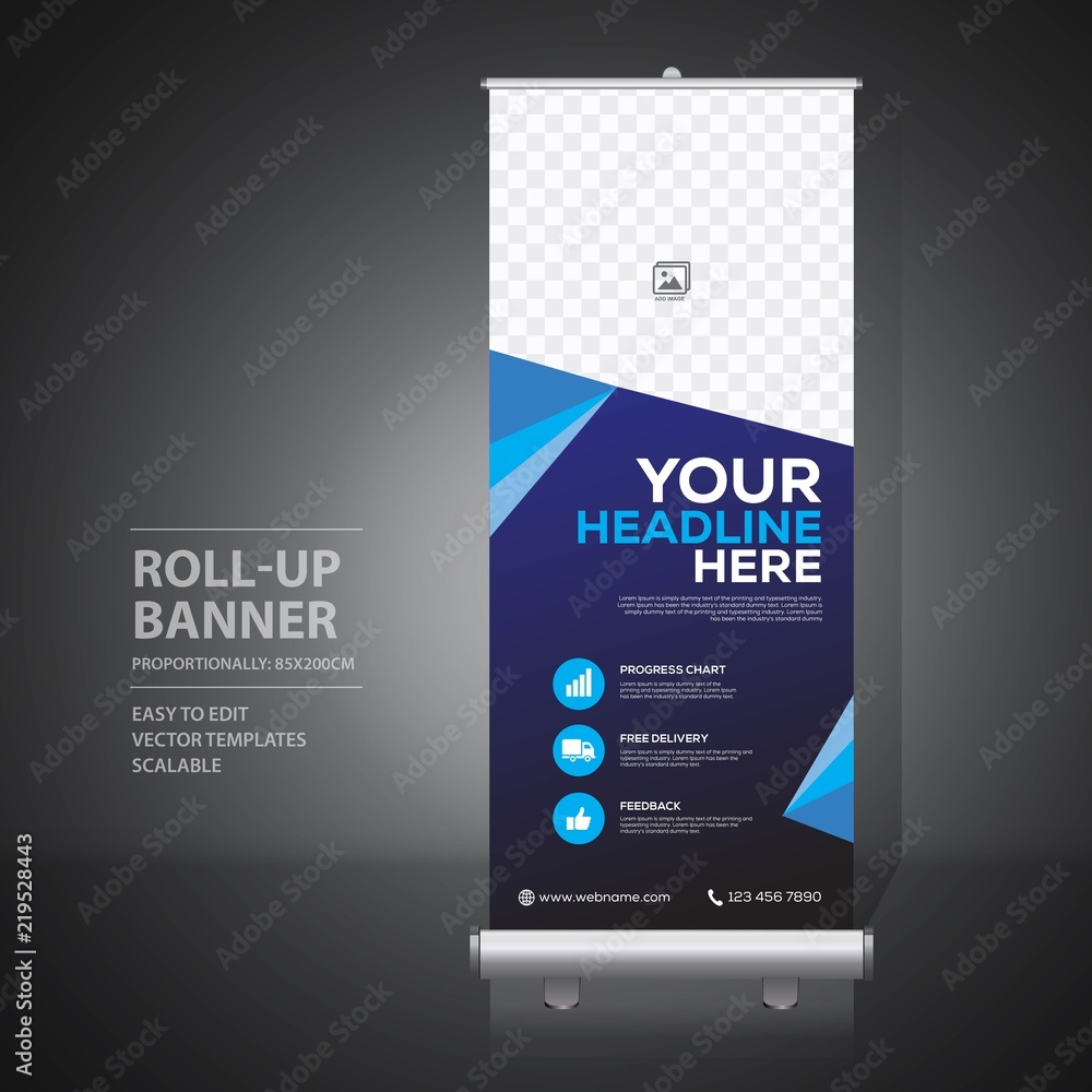 Roll up banner design template, vertical, abstract background, pull up ...