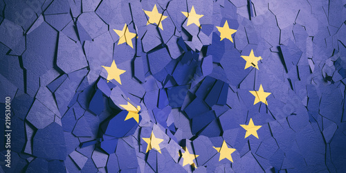 Fotomural European Union flag on cracked wall background. 3d illustration