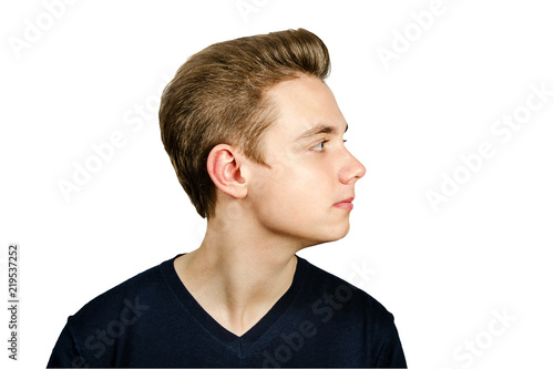 Portrait Of Young Guy With Pompadour Hairstyle Isolated On White Background Side View Buy This Stock Photo And Explore Similar Images At Adobe Stock Adobe Stock