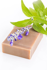 Poster - Handmade lavender soap on white background