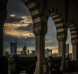 milano skyline view in a cloudy day with epic sky from the monumental cemetery