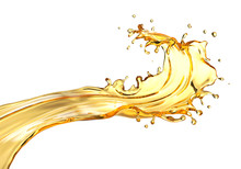 Olive Or Engine Oil Splash, Golden Cosmetic Liquid Isolated On White Background.