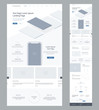 One page website design template for business. Landing page wireframe. Flat modern responsive design. Ux ui website: home, features, explore, blog, order, offer, prices, partners, info,  subscribe.