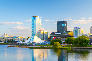 Wall Mural - View of the city of Minsk at sunset. Nemiga District. Belarus