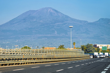 Canvas Print - Road with Mount Vesuvius mountain Italy