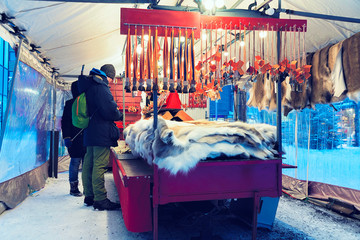 Poster - Winter Souvenirs in Street Christmas Market in Rovaniemi Finland Lapland