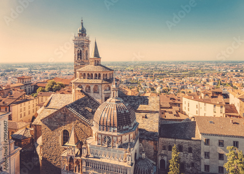 Cityscape with Basilica of Santa Maria Maggiore in Bergamo, Lombardy,  Italy Принти на полотні