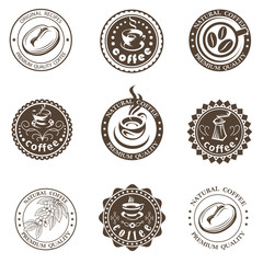 Wall Mural - collection of coffee branch, beans and cup labels