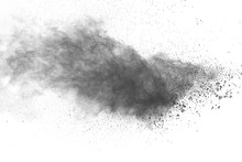 Black Powder Explosion Against White Background.