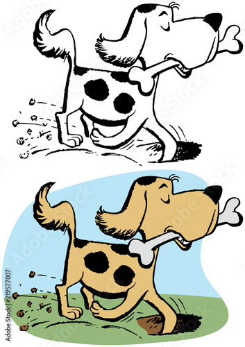 A Dog Burying A Bone In His Back Yard Buy This Stock Vector And
