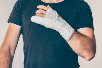 Man with an industrial hand injury