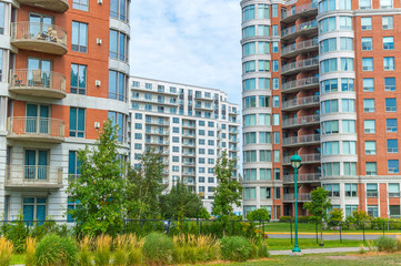 Wall Mural - Modern condo buildings with huge windows in Montreal, Canada. 