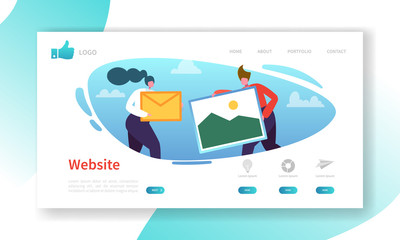 Wall Mural - Website Development Landing Page Template. Mobile Application Layout with Flat People Characters. Easy to Edit and Customize. Vector illustration
