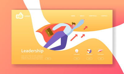 Wall Mural - website development landing page template. mobile application layout with flat businessman leader. e