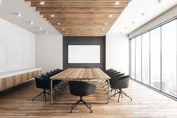 Wall Mural - Modern wooden meeting room with billboard