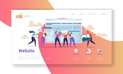 Wall Mural - website development landing page template. mobile application layout with flat people characters. ea