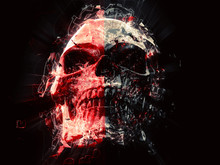 Red Black Split Skull - Broken And Glowing Polygons
