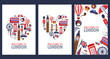 Welcome to London greeting souvenir cards, print or poster design template. Travel to Great Britain flat illustration.