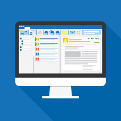 email client software on computer screen flat icon. business concept. office things for planning and