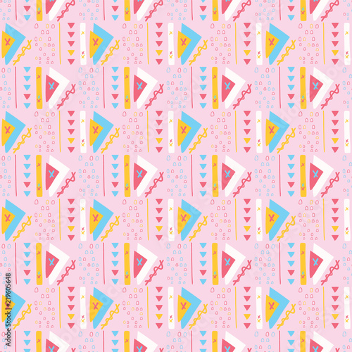 Memphis Style Geometric Abstract Seamless Vector Pattern Girly Drawn Stylized Graphic Illustration For On Trend Fashion Prints Retro Stationery Graphic Decor Pastel Wrap Blog Backdrops Wallpaper Buy This Stock Vector And