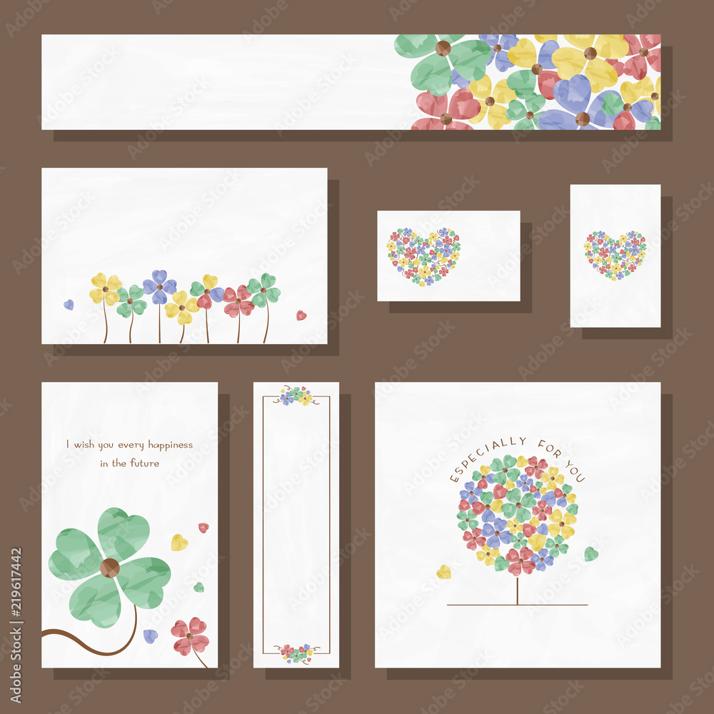 水彩　クローバー　バナー　カード　セット