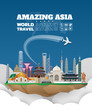 Asia famous Landmark paper art. Global Travel And Journey Infographic Bag. Vector Flat Design Template.vector/illustration.Can be used for your banner, business, education, website or any artwork.