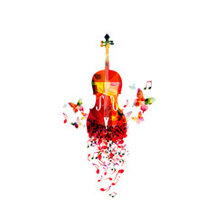  Music colorful background with music notes and violoncello vector illustration design. Artistic music festival poster, live concert, creative cello design