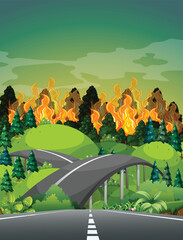 Wall Mural - road near wildfire forest