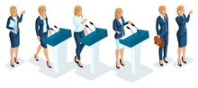 Isometrics Are Business Women, Leaders, TV Presenters, Presidential Candidates. 3d Young Woman, Businesswoman, Elections, Voting