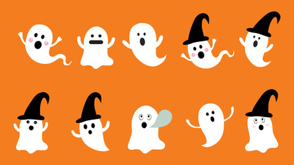 Set of cute ghost  flat design vector for Halloween