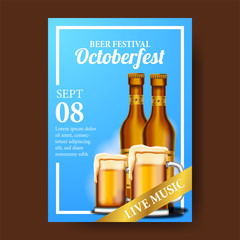 octoberfest poster template with blue background. vector illustration