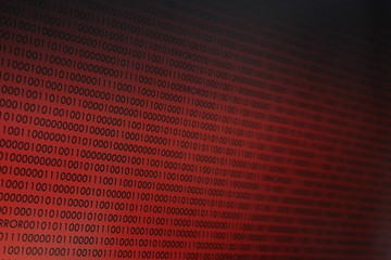 red binary code. computer technology background. red binary code computer language data transfers. unsecured and dangerous big data and ai artificial intelligence cyber network.