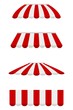 Set of red and white shopping awnings on a white background. Vector illustration of objects of trade