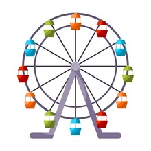 Ferris Wheel In The Style Of Cartoon On A White Background. Vector Illustration