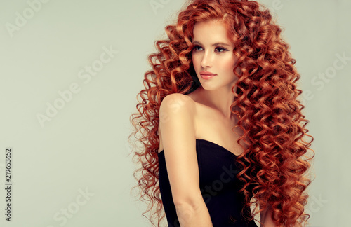 Beautiful Model Girl With Long Red Curly Hair Red Head Care And