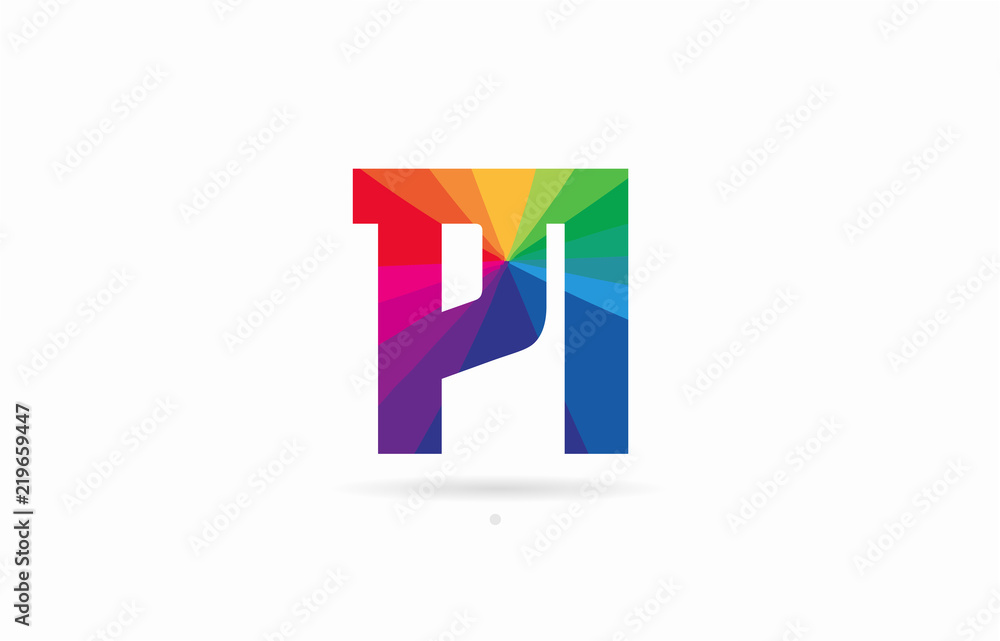 rainbow colored alphabet combination letter pi p i logo design