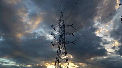 Wall Mural - Timelapse silhouette of high voltage electrical pole structure