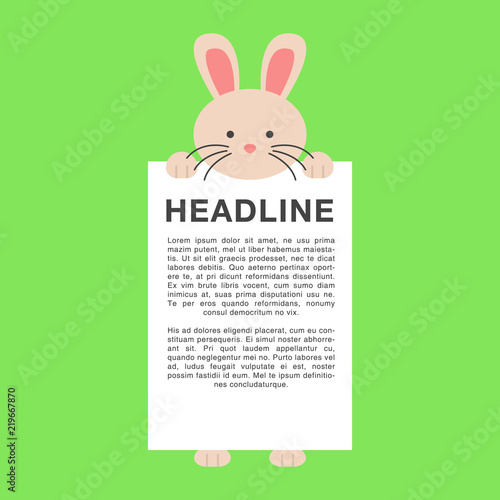 Cute Pink Rabbit Cartoon Carry Blank White Placard Banner Text