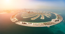 Aerial View Of Artificial Palm Island In Dubai.