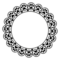 Wall Mural - Black animal paw prints round frame with blank space for your text.