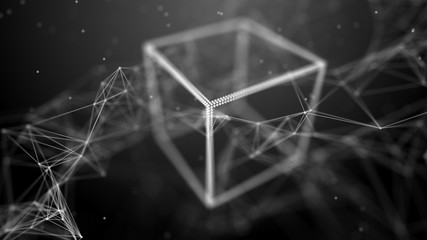 Poster - Block chain network concept. Big Data. Background made of line, circles and particles. 4k rendering.