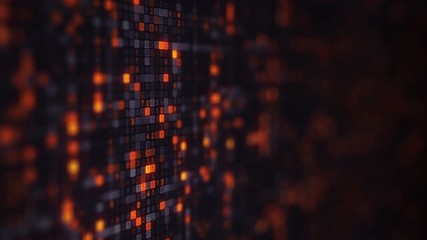 Orange random numbers on computer monitor. Futuristic big data information technology concept. Seamless loop animation 4k (4096x2304)
