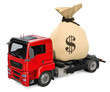 Truck with money bag, 3D rendering