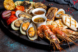Fototapeta  - Seafood grilled on plate