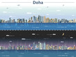 Doha skyline at day and night vector illustration