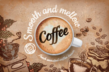 Coffee Ads In Engraving Style