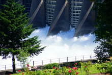 Water Spills Through The Turbines Of The  Bonneville Dam
