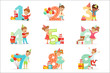 © topvectors - Little Children Birthday Celebration Set With Adorable Kids Standing Next To The Growing Digits Of Their Age