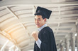 Graduate and Success Education in University Concept.Happy student man graduate diploma degree in asian college.